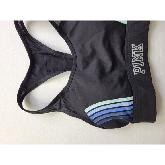 Victoria's Secret Pink Ultimate Women XS Black Sport Bra Lined Racerback Stretch - Picture 2 of 8